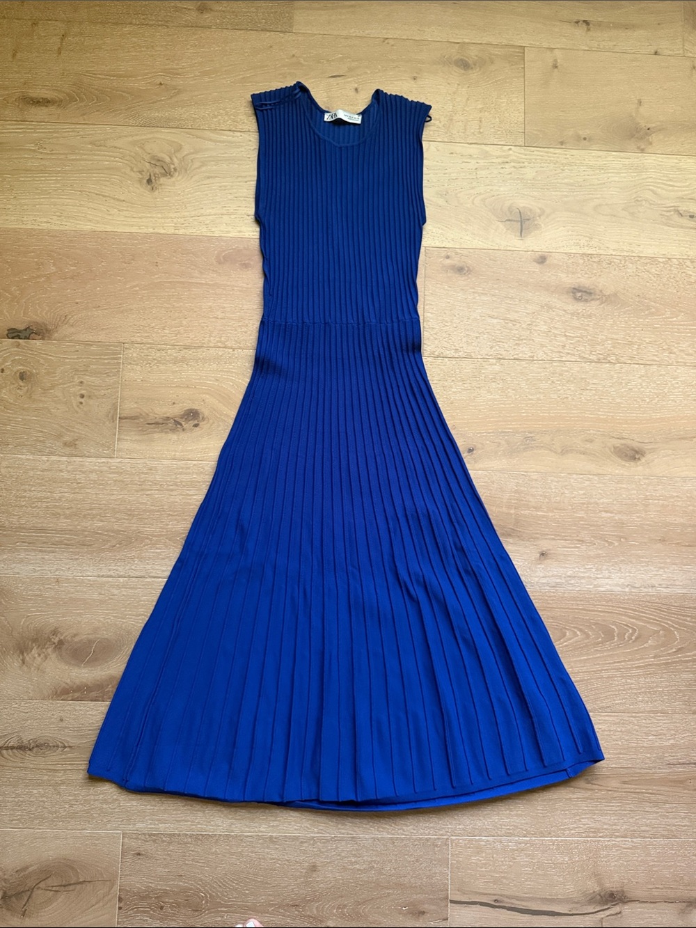 Zara Sleeveless Pleated Royal Blue Maxi Dress